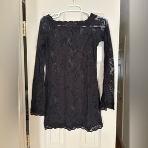 Victoria’s Secret Black Lace Long-Sleeve Lingerie Dress – Bell Sleeve Detail